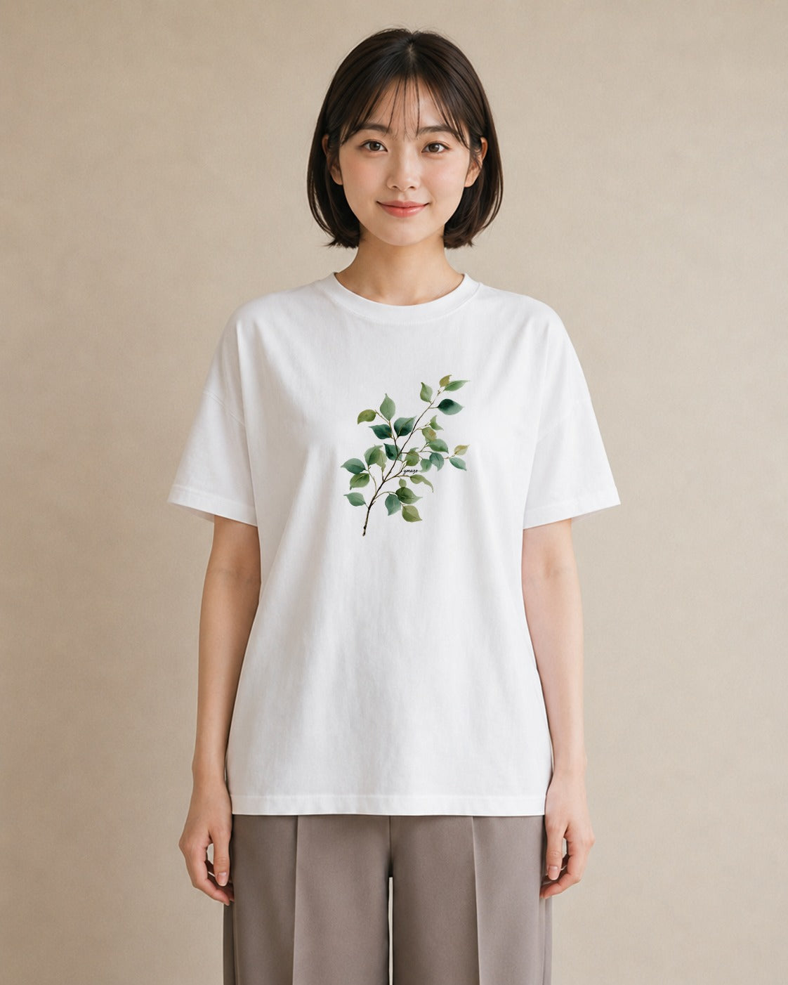 半袖Tシャツ レディース 新緑 植物 ボタニカル イラスト 休日コーデ 通学 誕生日プレゼント 白T YMAZO