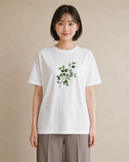 半袖Tシャツ レディース 新緑 植物 ボタニカル イラスト 休日コーデ 通学 誕生日プレゼント 白T YMAZO