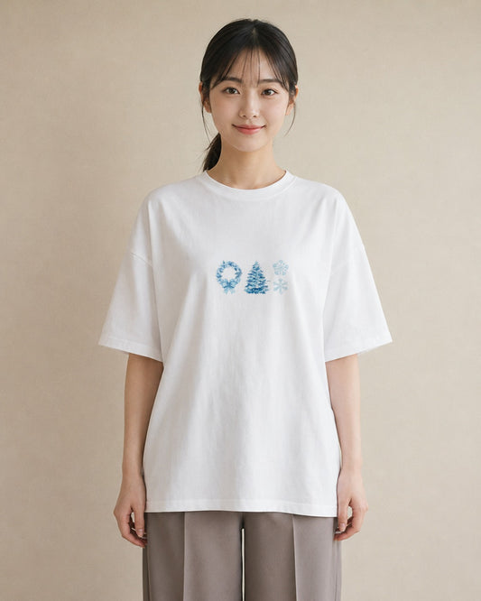 Tシャツ レディース 雪の結晶 星空 宇宙 イラスト 上品 散歩 お出かけ 白T YMAZO