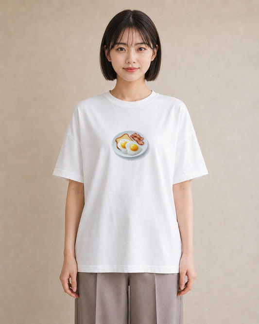 プリントTシャツ レディース たまご 食べ物 フード イラスト 線画 旅行用 海 白T YMAZO