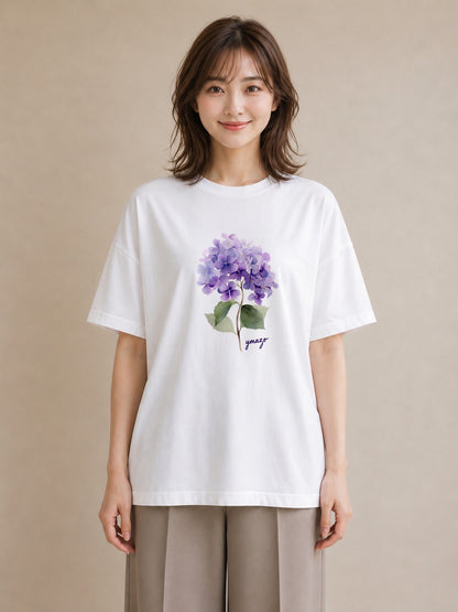 デザインTシャツ レディース あじさい 紫陽花 アジサイ 花 花柄 イラスト 母娘コーデ 自分用 白T YMAZO