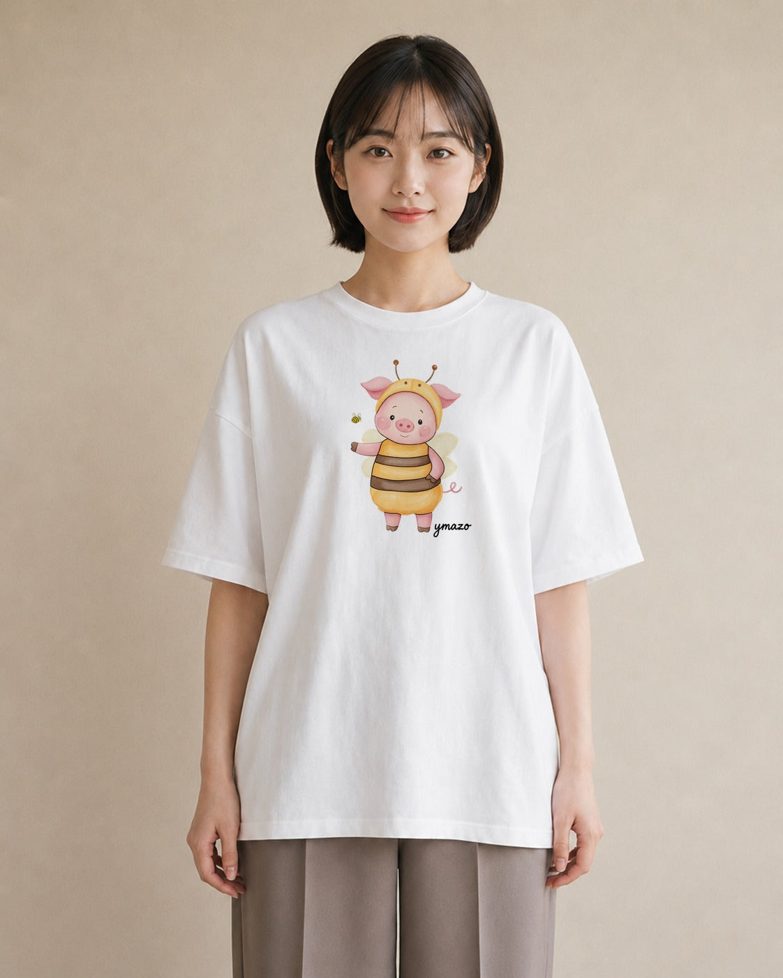 グラフィックTシャツ レディース ハニー 食べ物 フード イラスト 抜け感 旅行 母娘コーデ 白T YMAZO