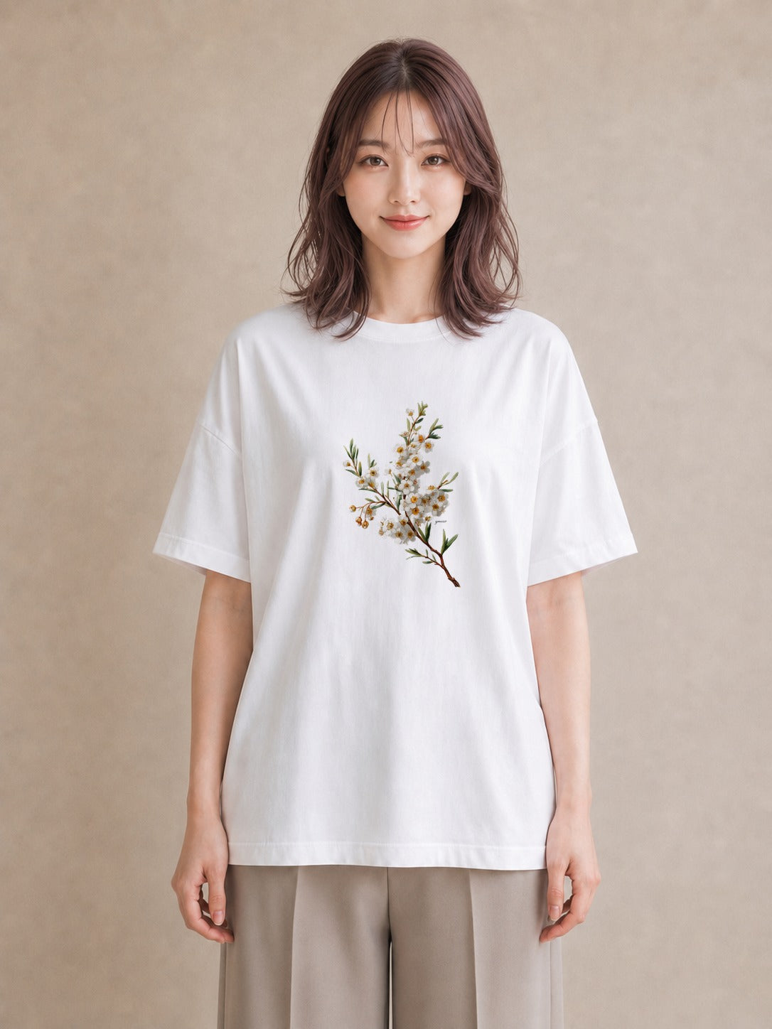 グラフィックTシャツ レディース 金木犀 花 花柄 イラスト 韓国風 お揃い 親子 白T