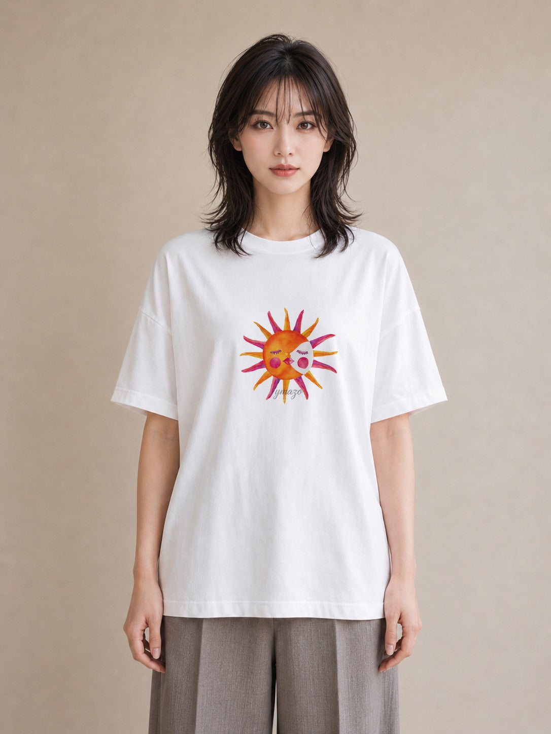 Tシャツ レディース 太陽 星空 宇宙 イラスト レトロ 敬老の日 ホワイトデー 白T YMAZO