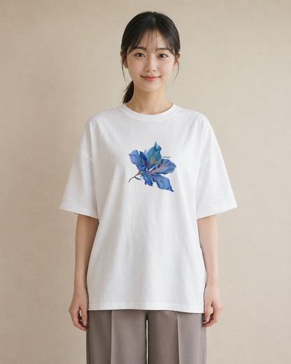 半袖Tシャツ レディース あさがお 朝顔 花 花柄 イラスト アート風 海 カフェ巡り 白T