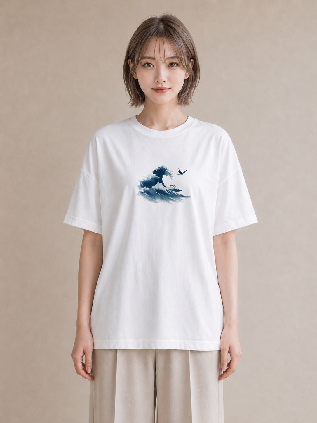 デザインTシャツ レディース 波 星空 宇宙 イラスト ヴィンテージ風 ギフト 母の日 白T YMAZO