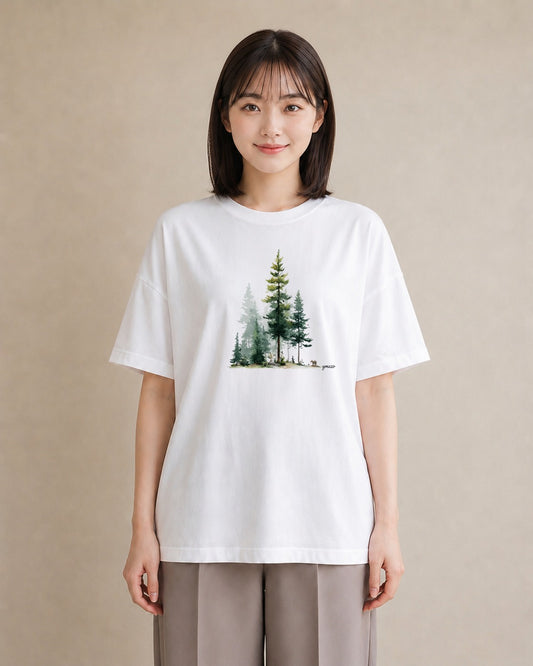 Tシャツ レディース 森 植物 ボタニカル イラスト 韓国風 友達ギフト 部屋着 白T YMAZO