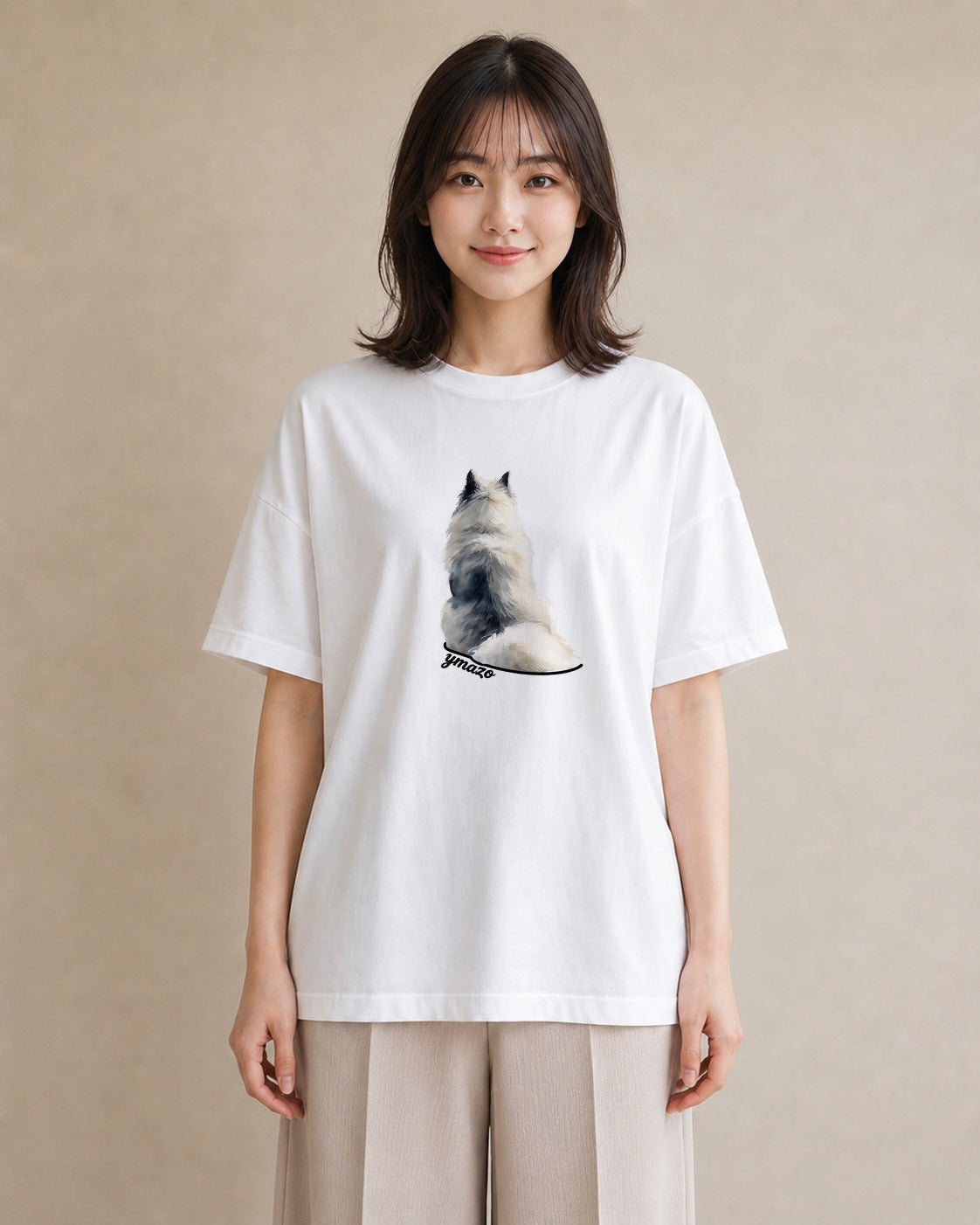 グラフィックTシャツ レディース サモエド 犬 いぬ イラスト ミニマル 部屋着 女性向けギフト 白T YMAZO