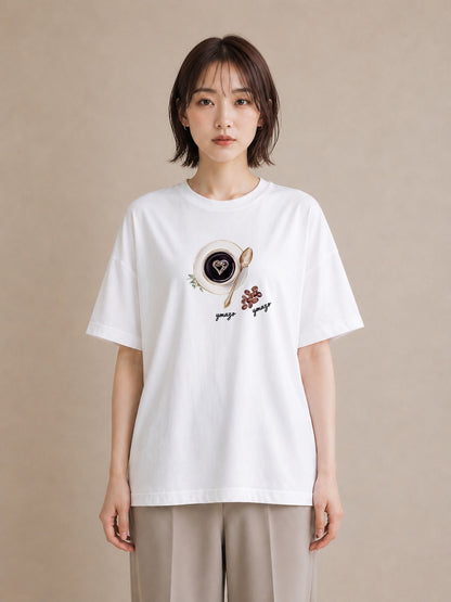 グラフィックTシャツ レディース カフェオレ 食べ物 フード イラスト こなれ感 友達ギフト 部屋着 白T YMAZO
