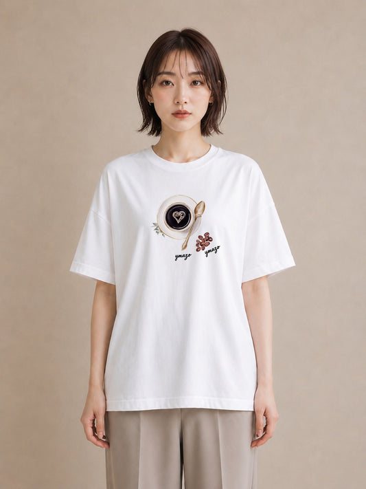グラフィックTシャツ レディース カフェオレ 食べ物 フード イラスト こなれ感 友達ギフト 部屋着 白T YMAZO
