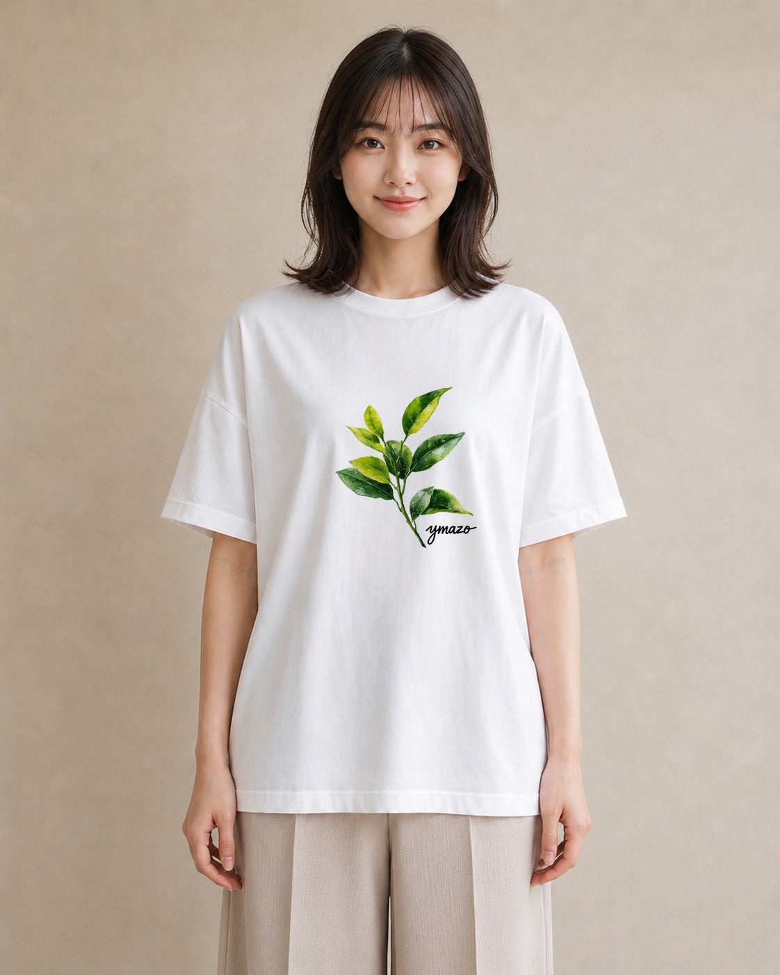 半袖Tシャツ レディース 葉っぱ 植物 ボタニカル イラスト 水彩風 秋コーデ おしゃれギフト 白T YMAZO