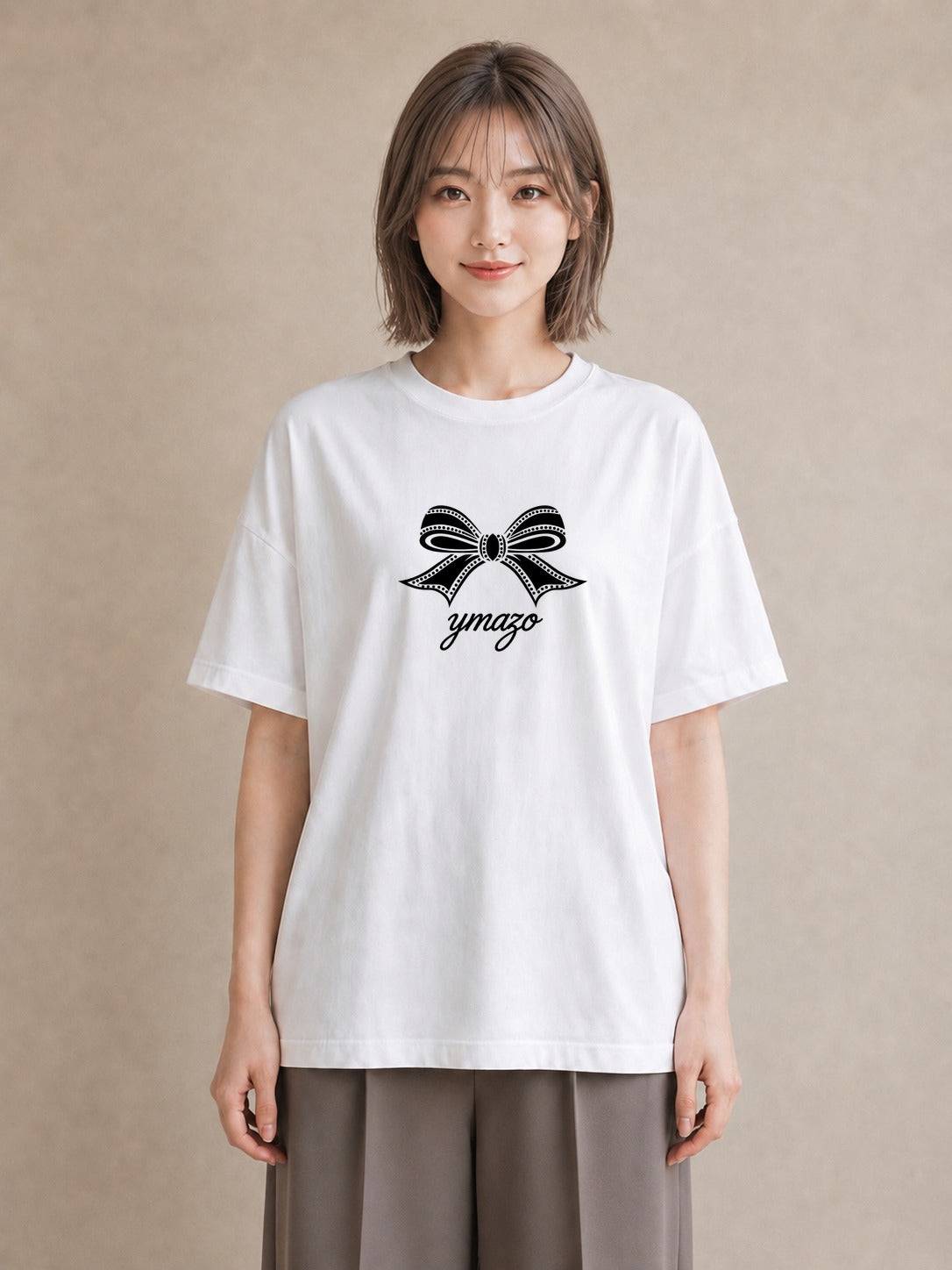 プリントTシャツ レディース リボン 蝶結び ナチュラル アンティーク イラスト カフェ服 クリスマス 白T YMAZO