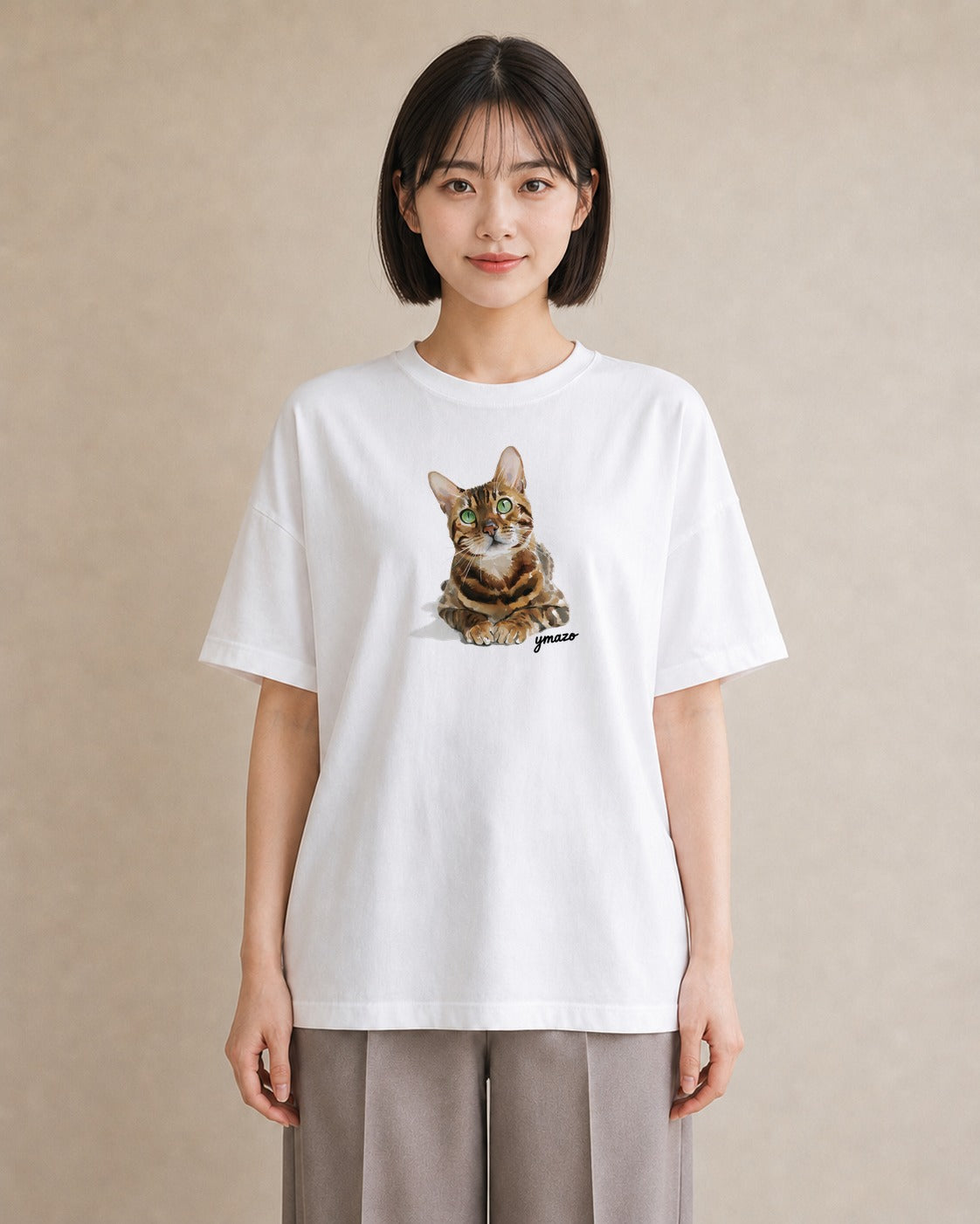 半袖Tシャツ レディース 猫好き 猫 ねこ イラスト きれいめ レイヤード 友達ギフト 白T YMAZO