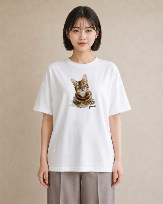 半袖Tシャツ レディース 猫好き 猫 ねこ イラスト きれいめ レイヤード 友達ギフト 白T YMAZO