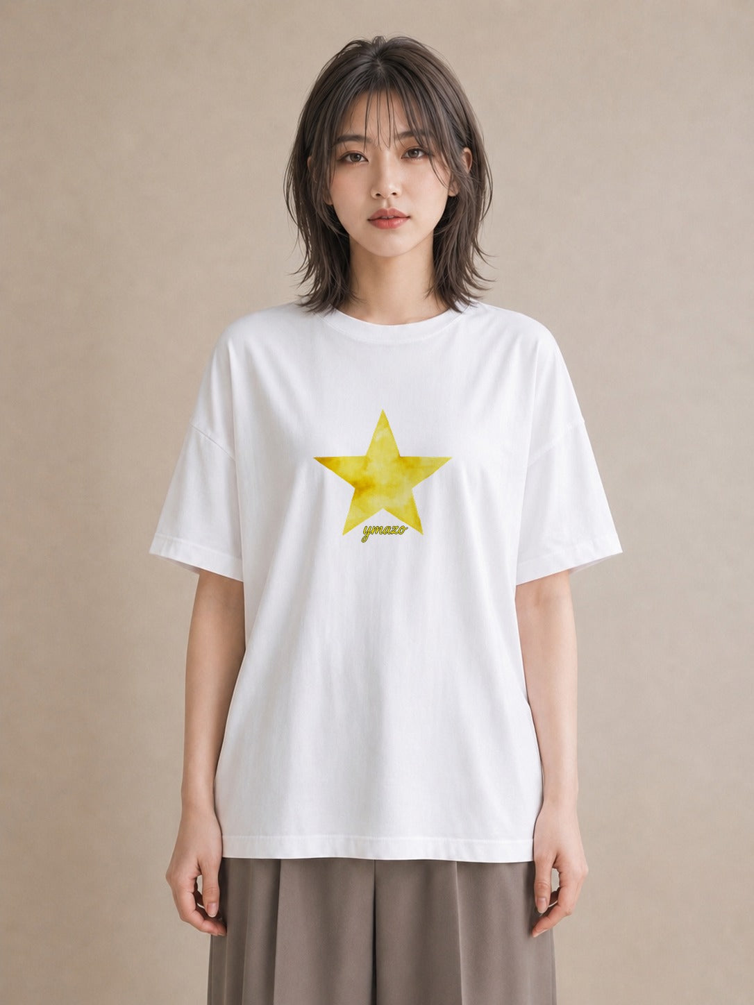 プリントTシャツ レディース 流れ星 星空 宇宙 イラスト 線画 在宅 公園 白T YMAZO