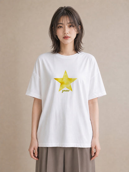 プリントTシャツ レディース 流れ星 星空 宇宙 イラスト 線画 在宅 公園 白T YMAZO