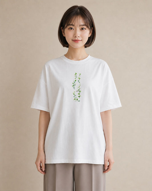 半袖Tシャツ レディース 夕暮れ バルコニー 夕焼け ナチュラル アンティーク イラスト 春服 ミセス 白T