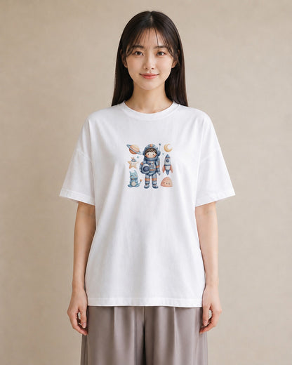 半袖Tシャツ レディース プラネット 星空 宇宙 イラスト ヴィンテージ風 母の日 ビーチ 白T YMAZO