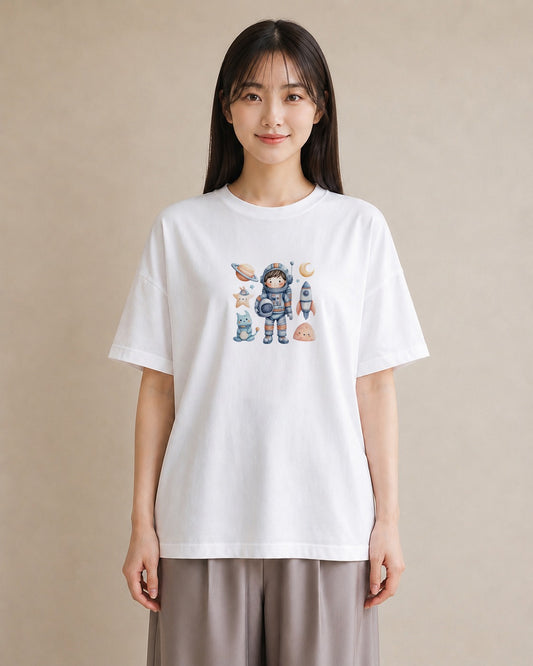 半袖Tシャツ レディース プラネット 星空 宇宙 イラスト ヴィンテージ風 母の日 ビーチ 白T YMAZO