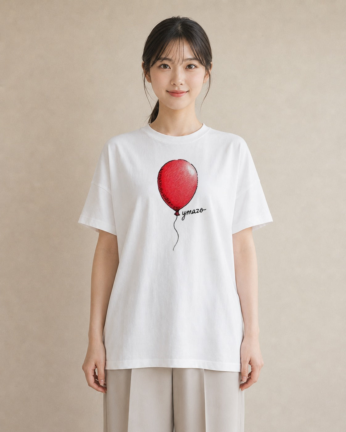 デザインTシャツ レディース 紙風船 和紙 ナチュラル アンティーク イラスト モード ペアコーデ 秋コーデ 白T YMAZO