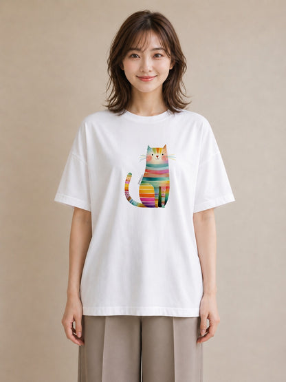 半袖Tシャツ レディース アメリカンショートヘア 猫 ねこ イラスト 旅行コーデ 部屋着 女性向けギフト 白T YMAZO