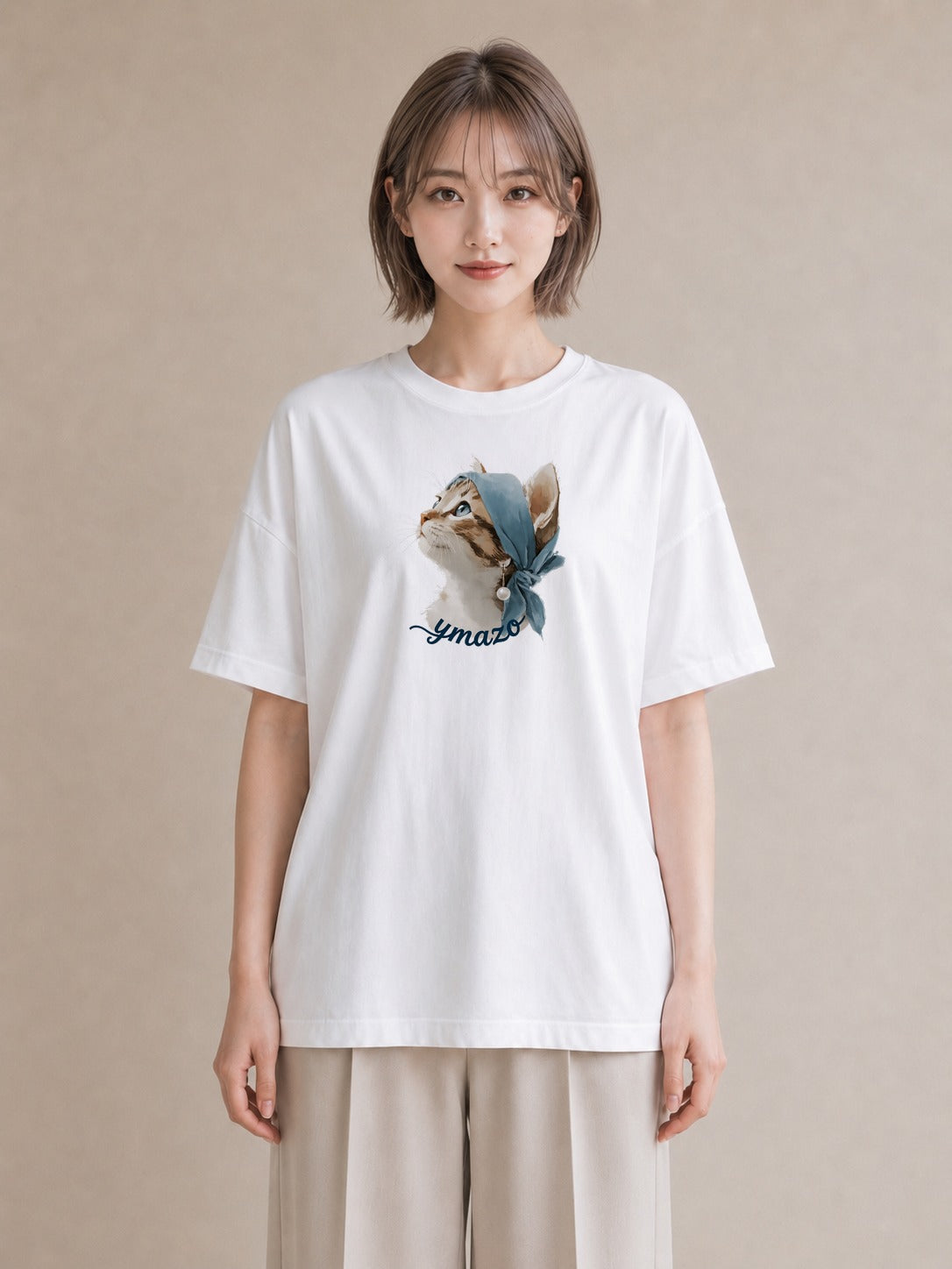 グラフィックTシャツ レディース アメリカンショートヘア 猫 ねこ イラスト 可愛い 旅行用 海 白T YMAZO