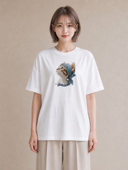 グラフィックTシャツ レディース アメリカンショートヘア 猫 ねこ イラスト 可愛い 旅行用 海 白T YMAZO