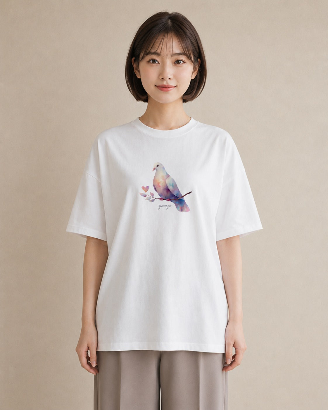 プリントTシャツ レディース ボタンインコ ペット 動物 イラスト こなれ感 ホワイトデー 春服 白T YMAZO
