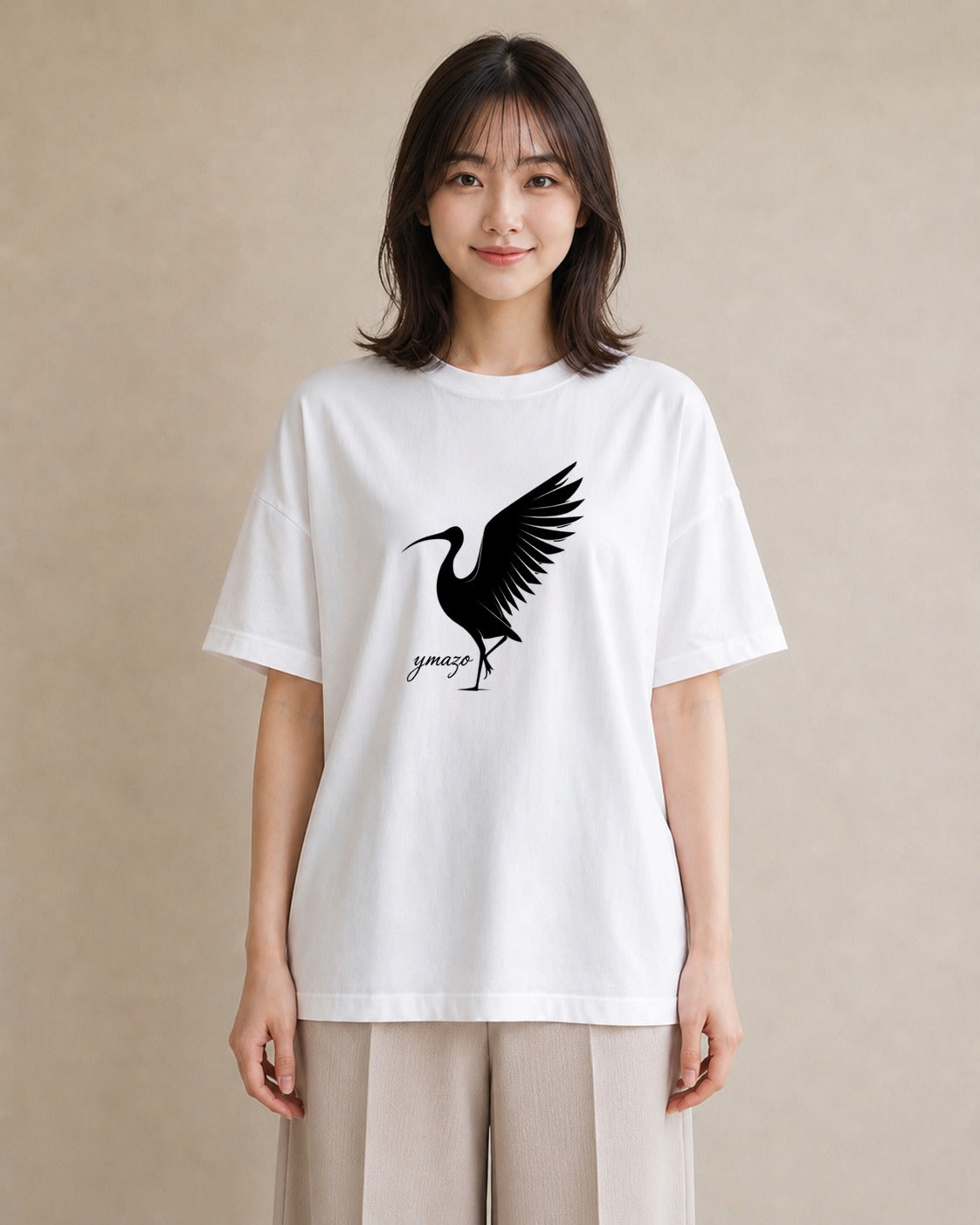 デザインTシャツ レディース 折り鶴 折り紙 ナチュラル アンティーク イラスト モード 20代 カジュアルコーデ 白T YMAZO