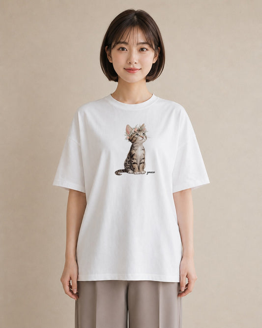 グラフィックTシャツ レディース サビ猫 猫 ねこ イラスト 在宅 公園 白T YMAZO