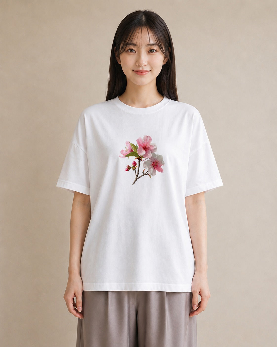 半袖Tシャツ レディース 梅 花 花柄 イラスト きれいめ 週末コーデ 敬老の日 白T