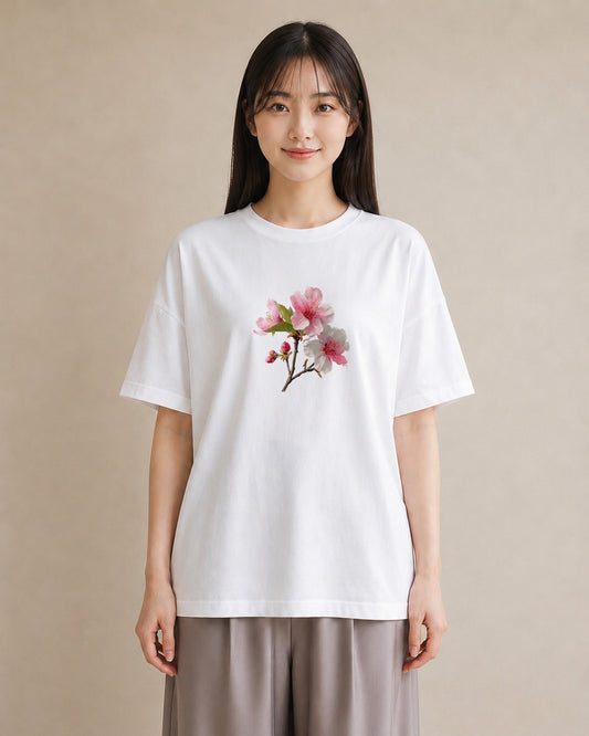 半袖Tシャツ レディース 梅 花 花柄 イラスト きれいめ 週末コーデ 敬老の日 白T YMAZO