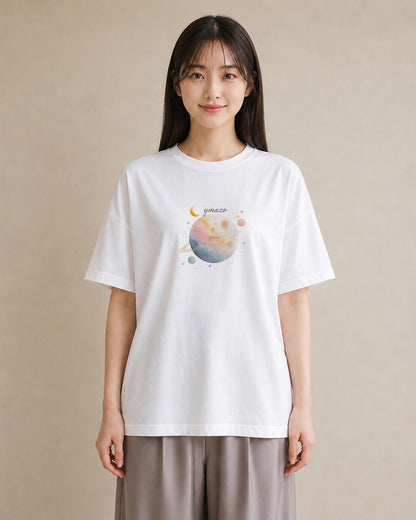 半袖Tシャツ レディース オーロラ 星空 宇宙 イラスト 個性的 女性向けギフト 散歩 白T YMAZO