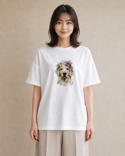 半袖Tシャツ レディース ゴールデンレトリバー ゴールデン 犬 いぬ イラスト シック 帰省 ラフ 白T YMAZO