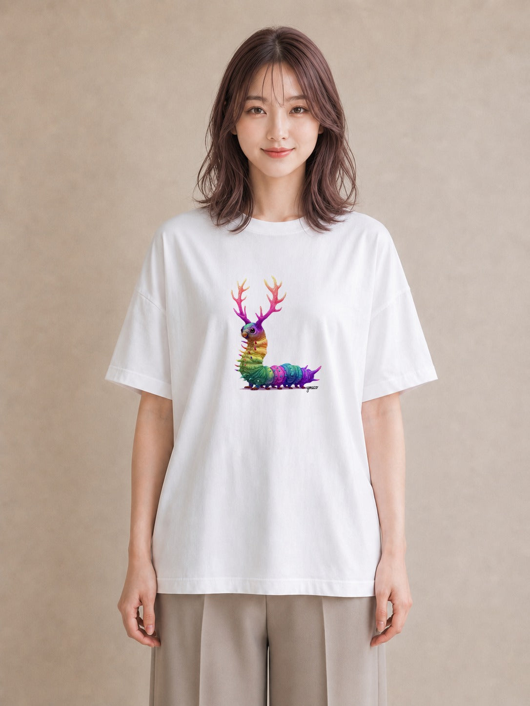 プリントTシャツ レディース クワガタ 昆虫 虫 イラスト ゆるコーデ デイリーウェア 休日 白T YMAZO