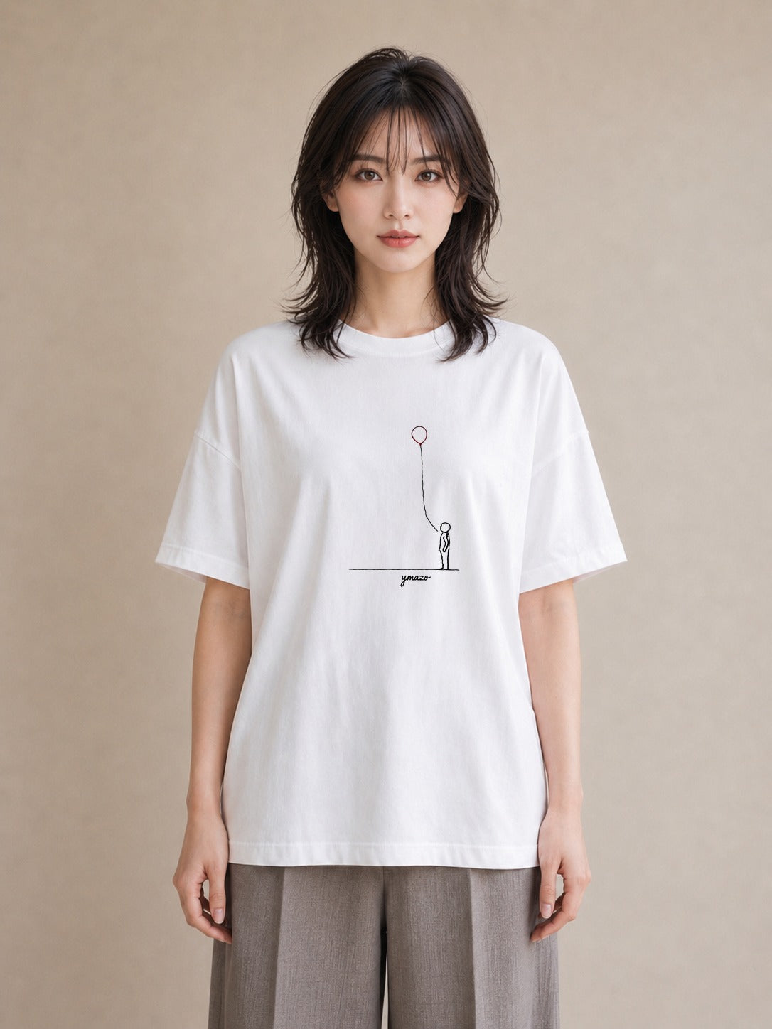 デザインTシャツ レディース 紙風船 和紙 ナチュラル アンティーク イラスト 韓国風 ラフ レイヤード 白T YMAZO