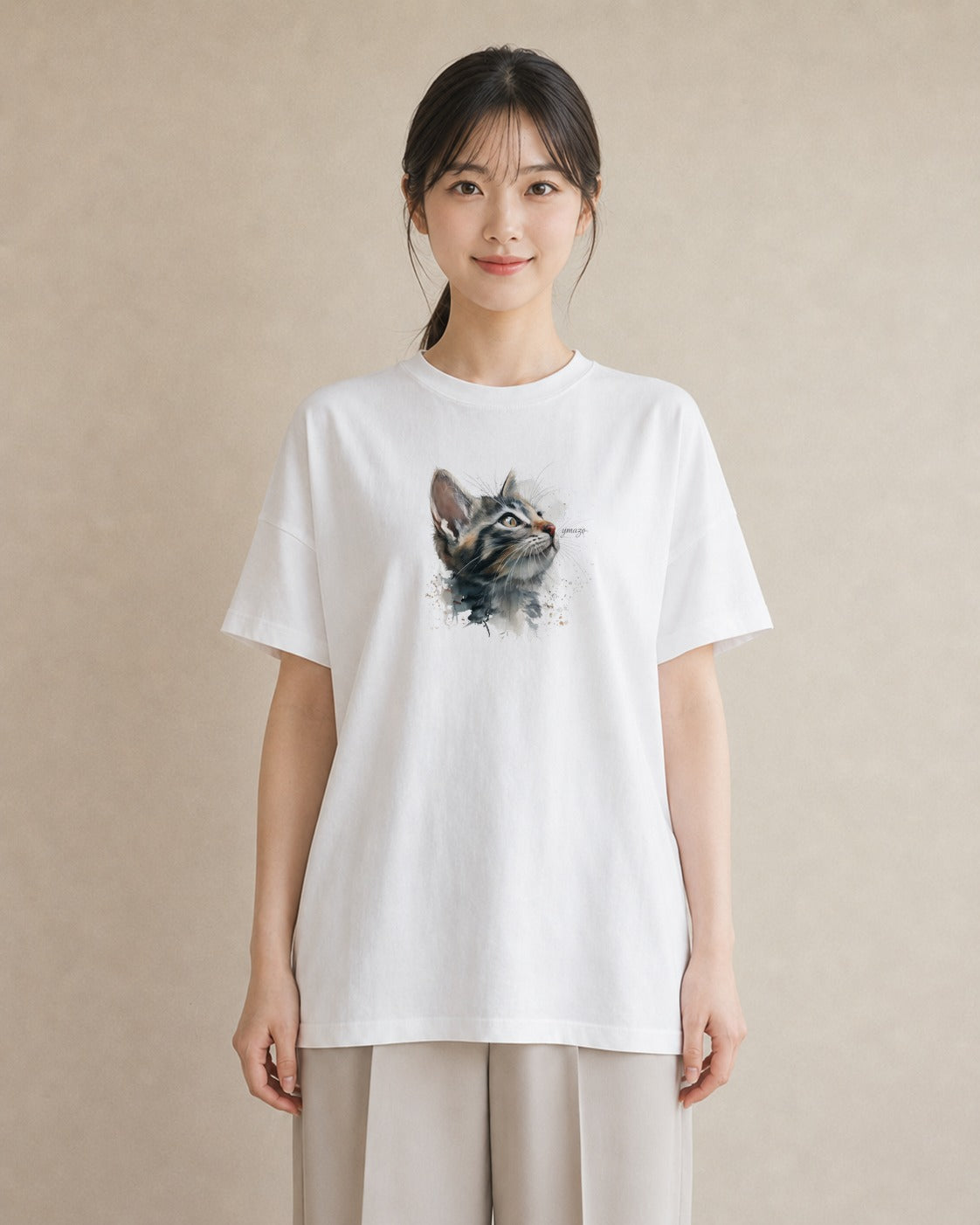 デザインTシャツ レディース アビシニアン 猫 ねこ イラスト フェミニン ホワイトデー 春服 白T YMAZO