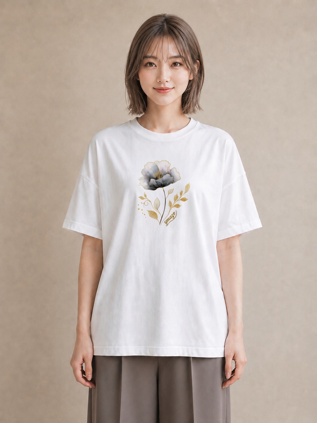 プリントTシャツ レディース あさがお 朝顔 花 花柄 イラスト ラフ レイヤード 友達ギフト 白T YMAZO