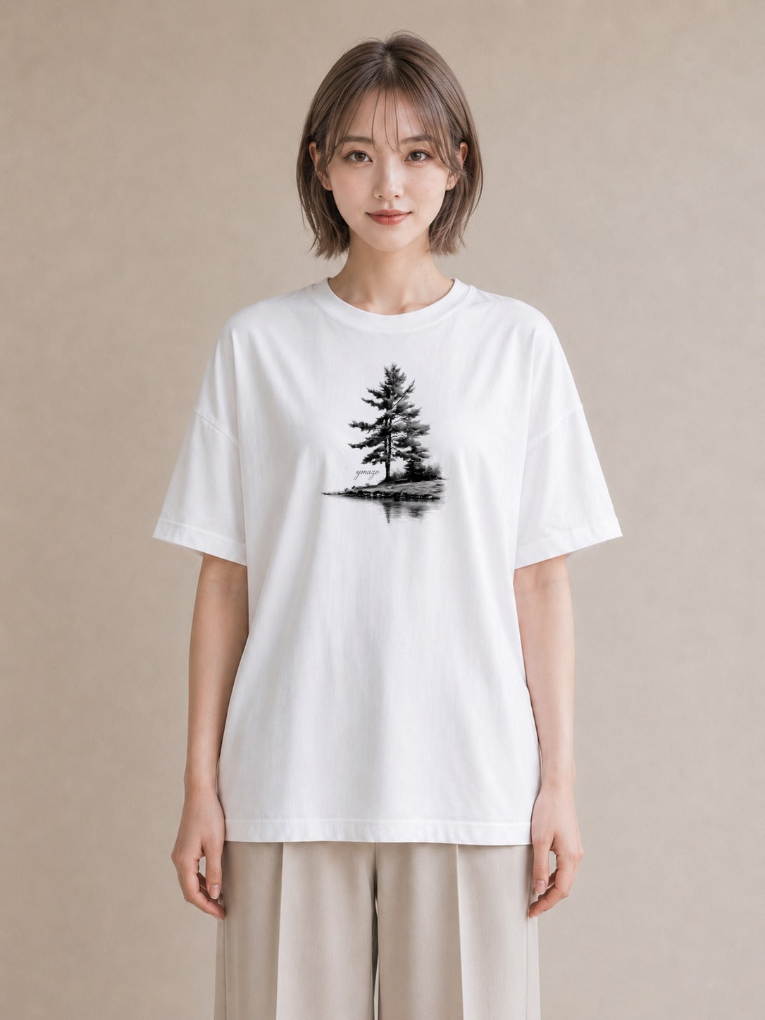 半袖Tシャツ レディース 桟橋 水辺 波止場 ナチュラル アンティーク イラスト ガーリー 散歩 お出かけ 白T YMAZO