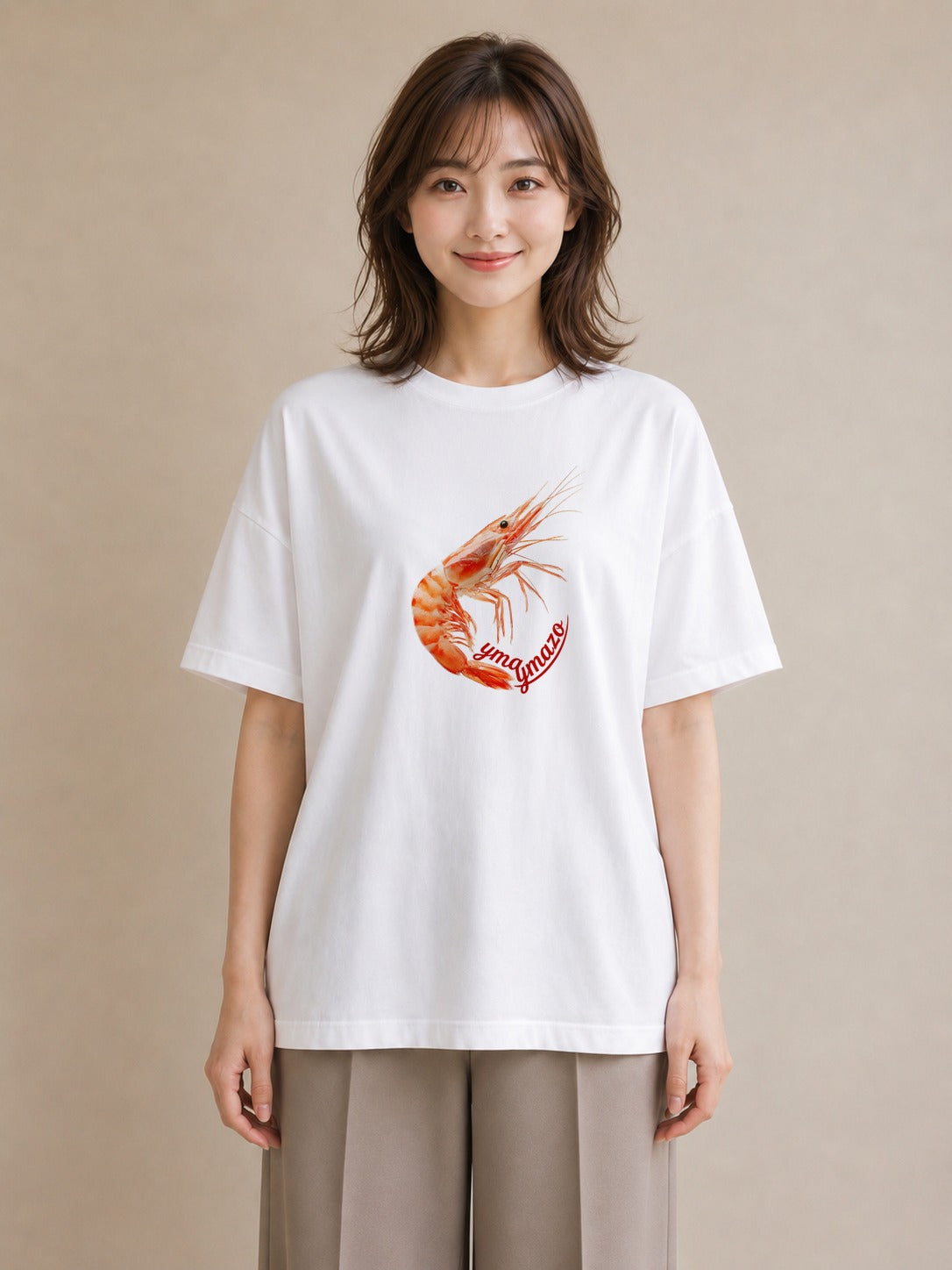 Tシャツ レディース エビ 海の生き物 海 イラスト アート風 お揃い 親子 白T YMAZO