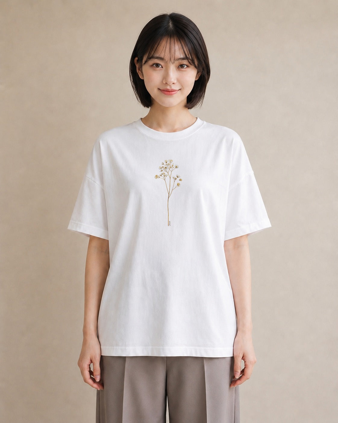 グラフィックTシャツ レディース カスミソウ かすみ草 花 花柄 イラスト ユニーク 買い物 夏コーデ 白T