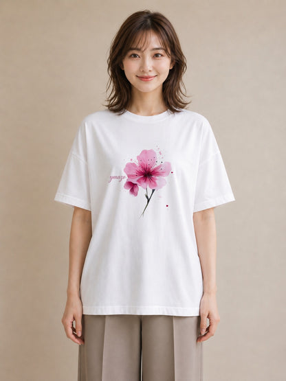 グラフィックTシャツ レディース 梅 花 花柄 イラスト 旅行コーデ 旅行用 海 白T