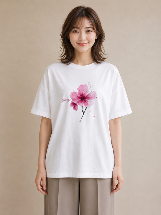 グラフィックTシャツ レディース 梅 花 花柄 イラスト 旅行コーデ 旅行用 海 白T YMAZO