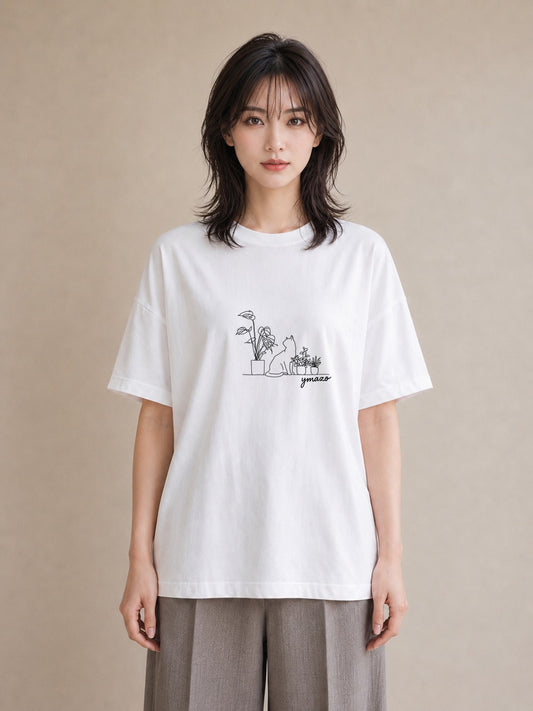 半袖Tシャツ レディース 観葉植物 ボタニカル 植物 イラスト 個性的 姉妹 送別ギフト 白T YMAZO