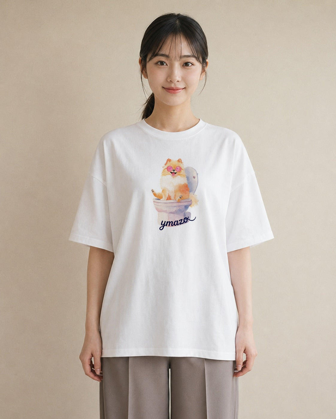 グラフィックTシャツ レディース ポメラニアン ポメ 犬 いぬ イラスト シック 送別ギフト 通勤 白T YMAZO