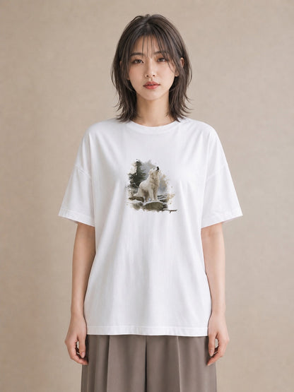 デザインTシャツ レディース 黒柴 犬 いぬ イラスト 北欧風 ラフ レイヤード 白T YMAZO