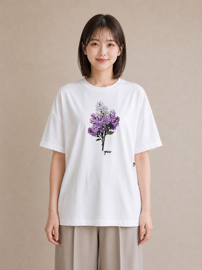 半袖Tシャツ レディース スミレ 花 花柄 イラスト 水彩風 女性 旅行用 白T