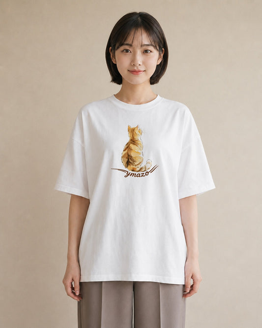 半袖Tシャツ レディース サバトラ 猫 ねこ イラスト ラフ デイリーウェア 休日 白T YMAZO