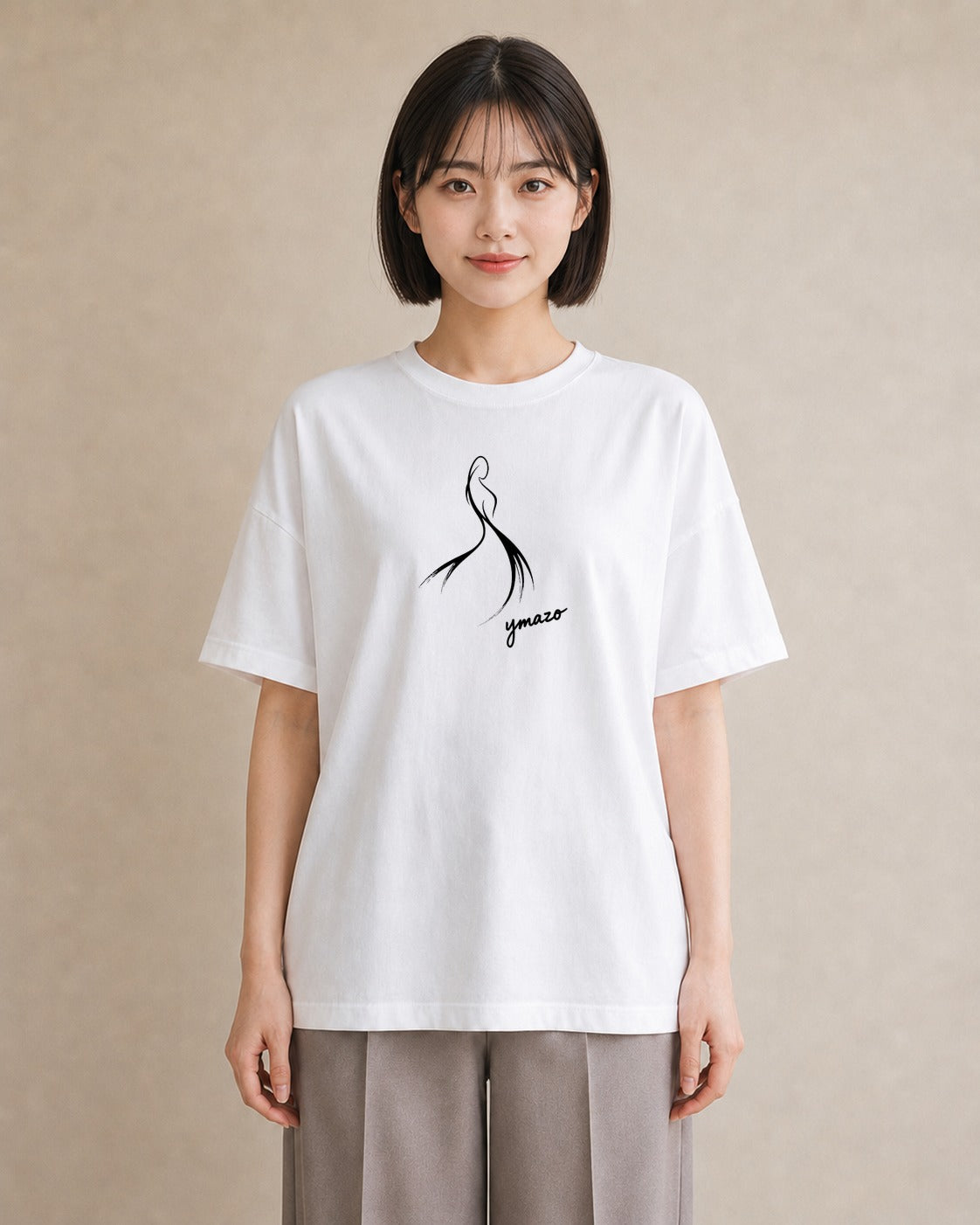 Tシャツ レディース 女の子 ガール 後ろ姿 イラスト ガーリー 海 カフェ巡り 白T YMAZO