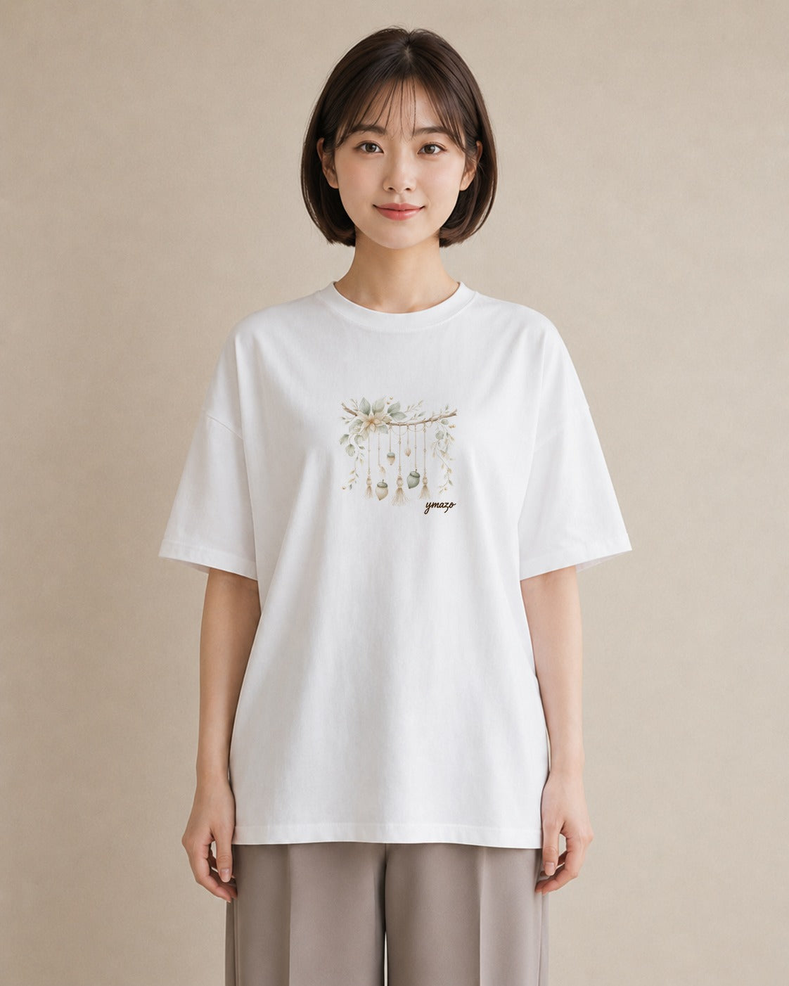 半袖Tシャツ レディース 洗濯物 風 ナチュラル アンティーク イラスト シンプル 母娘コーデ 自分用 白T YMAZO
